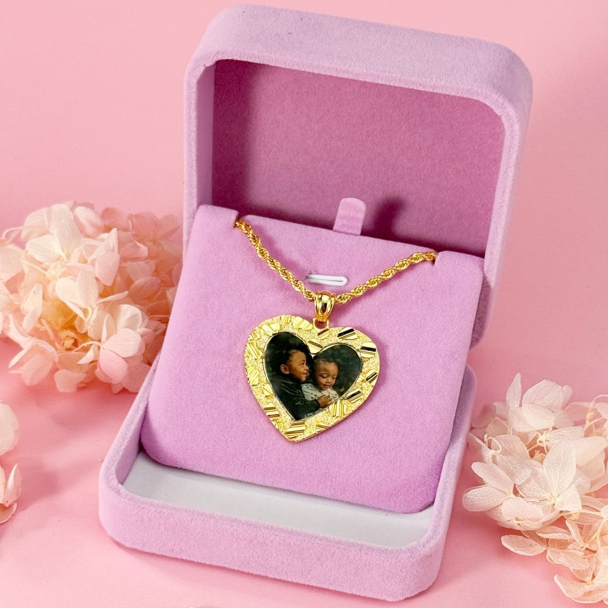 Personalized Nugget Heart Necklace With Picture Inside