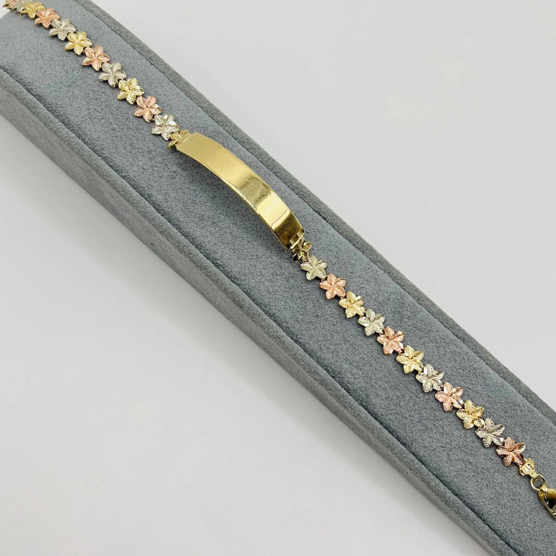 Gold Plated 9mm Tr-Color Hibiscus ID Name Bracelet