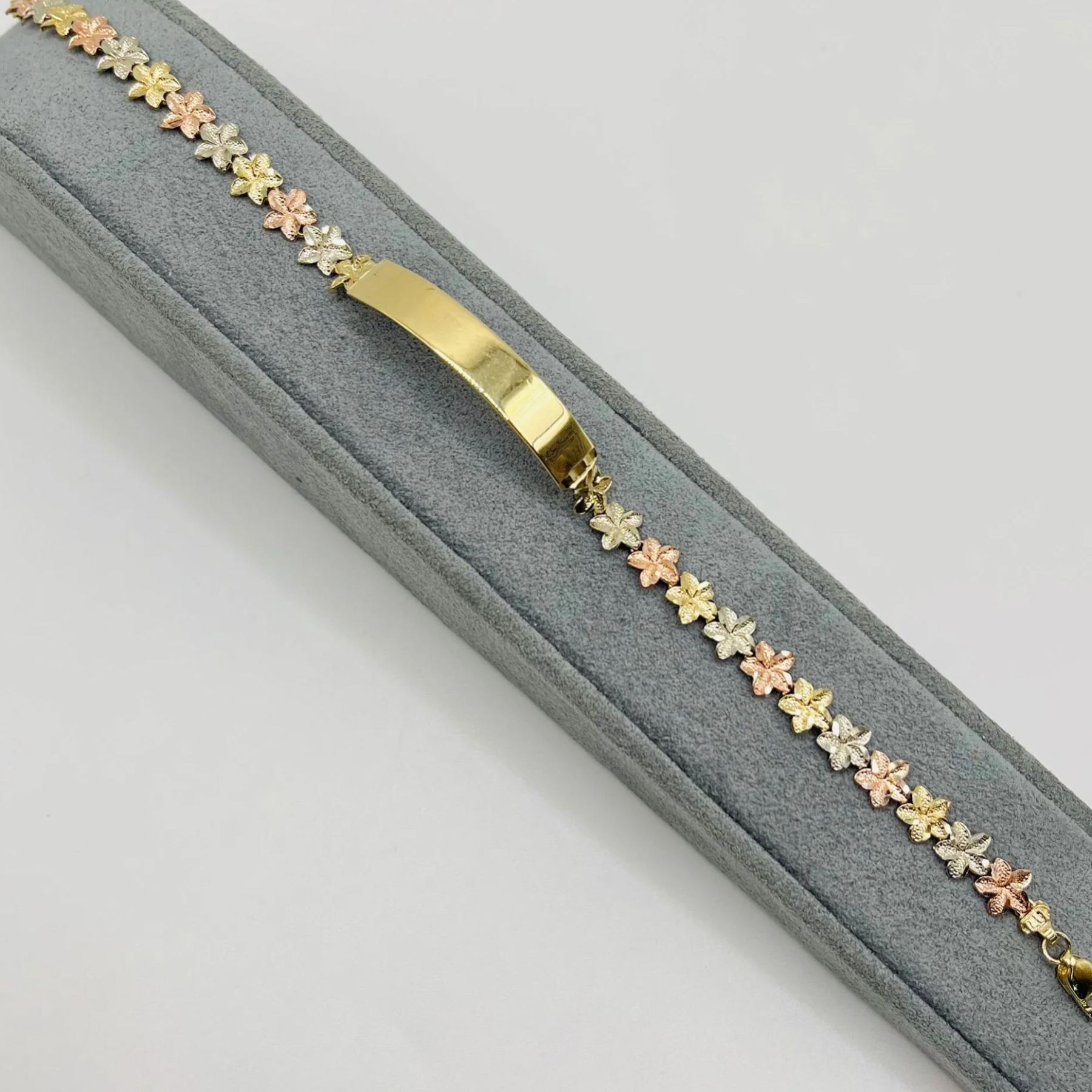 Gold Plated 9mm Tr-Color Hibiscus ID Name Bracelet