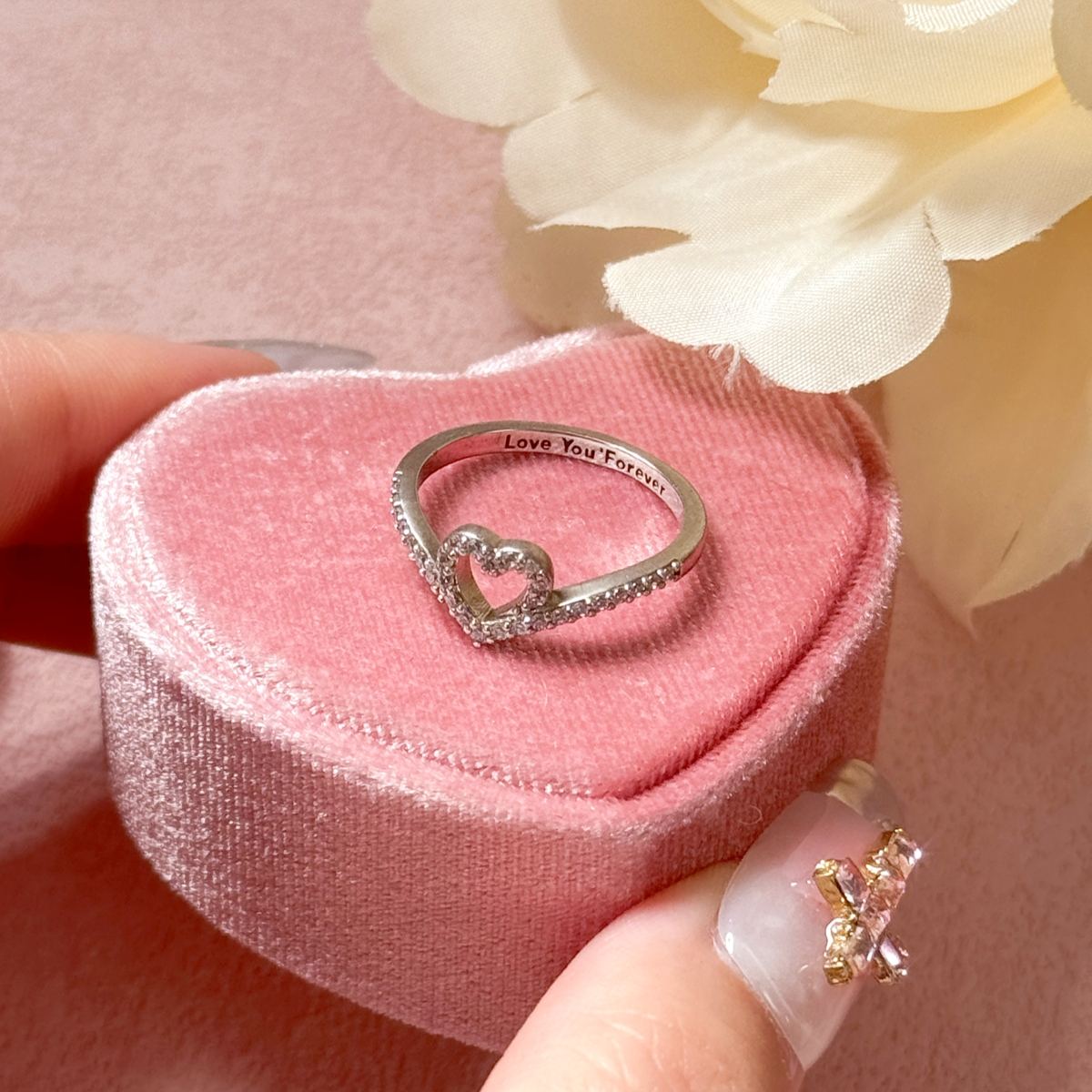 Wishbone Heart Ring Personalized Custom Engraved Promise Ring For Love