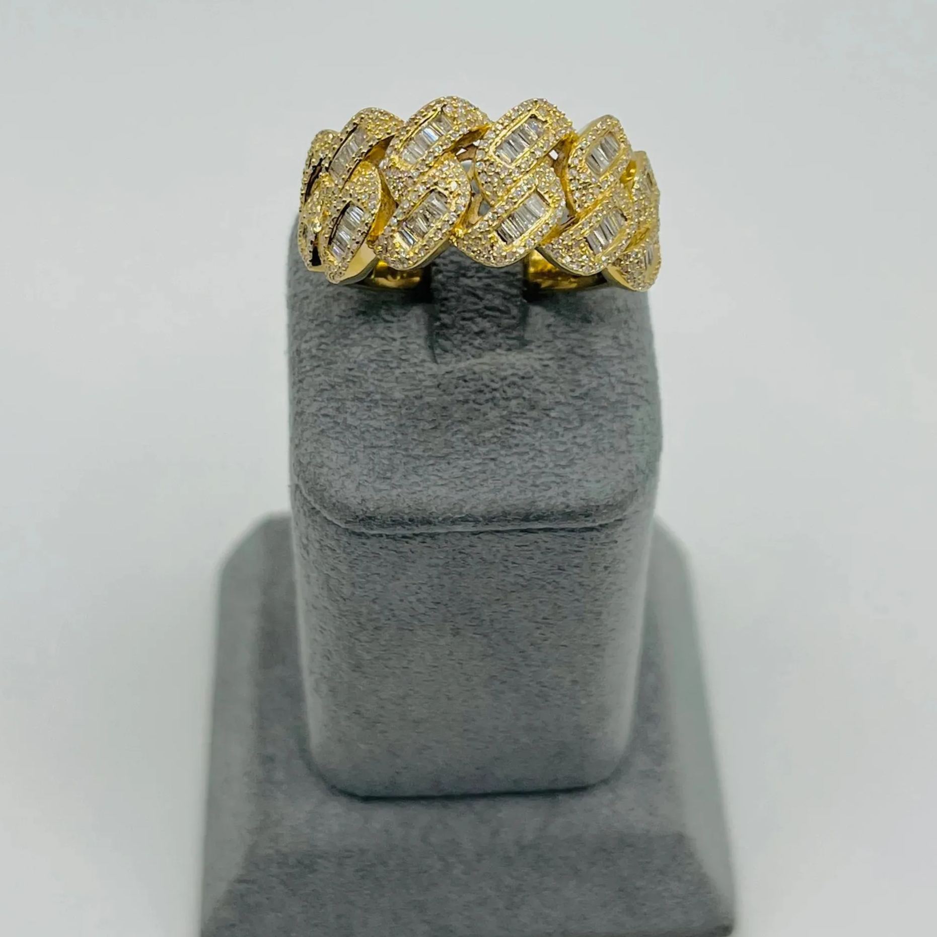  Gold Plated Natural Diamond Cuban Ring