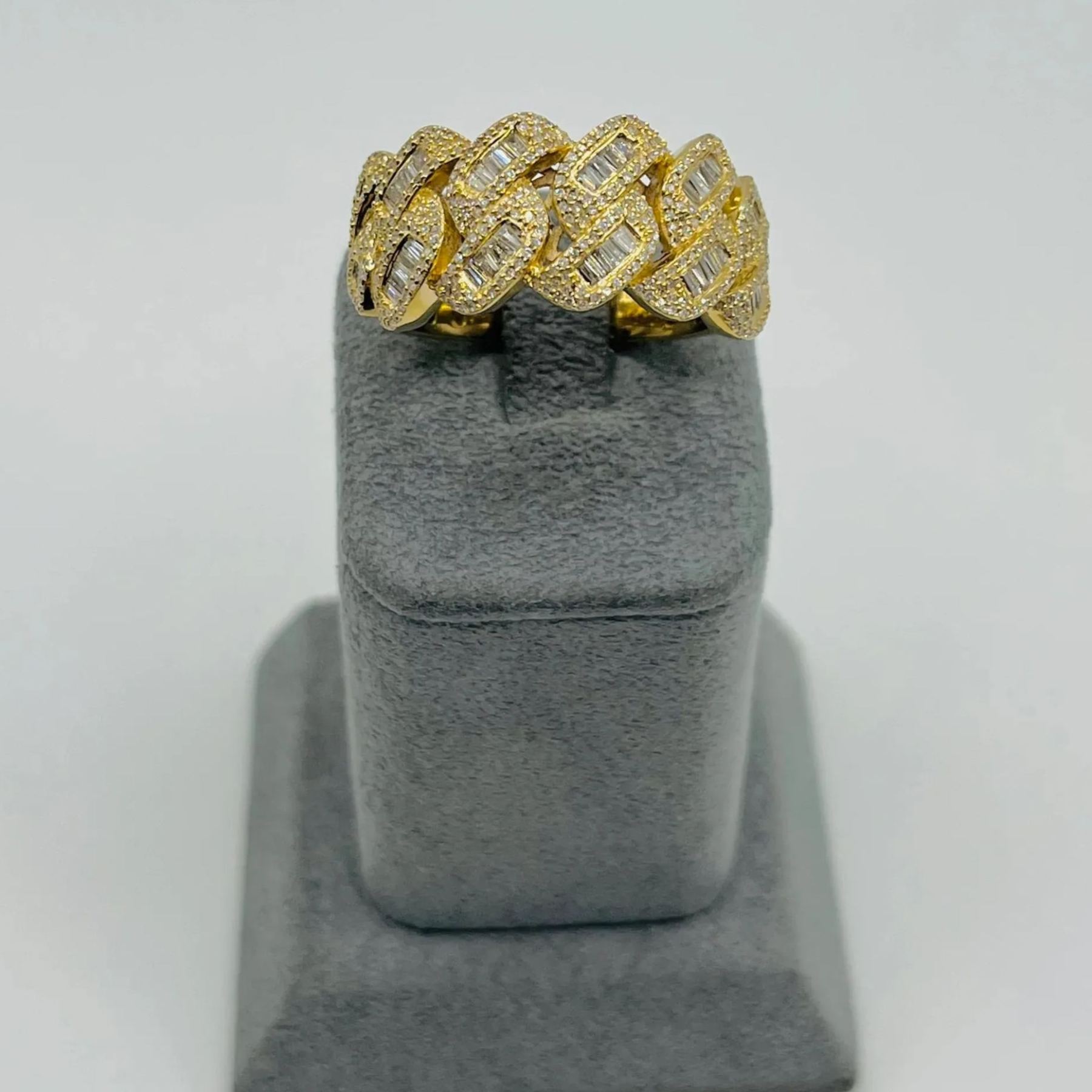  Gold Plated Natural Diamond Cuban Ring
