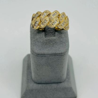  Gold Plated Natural Diamond Cuban Ring
