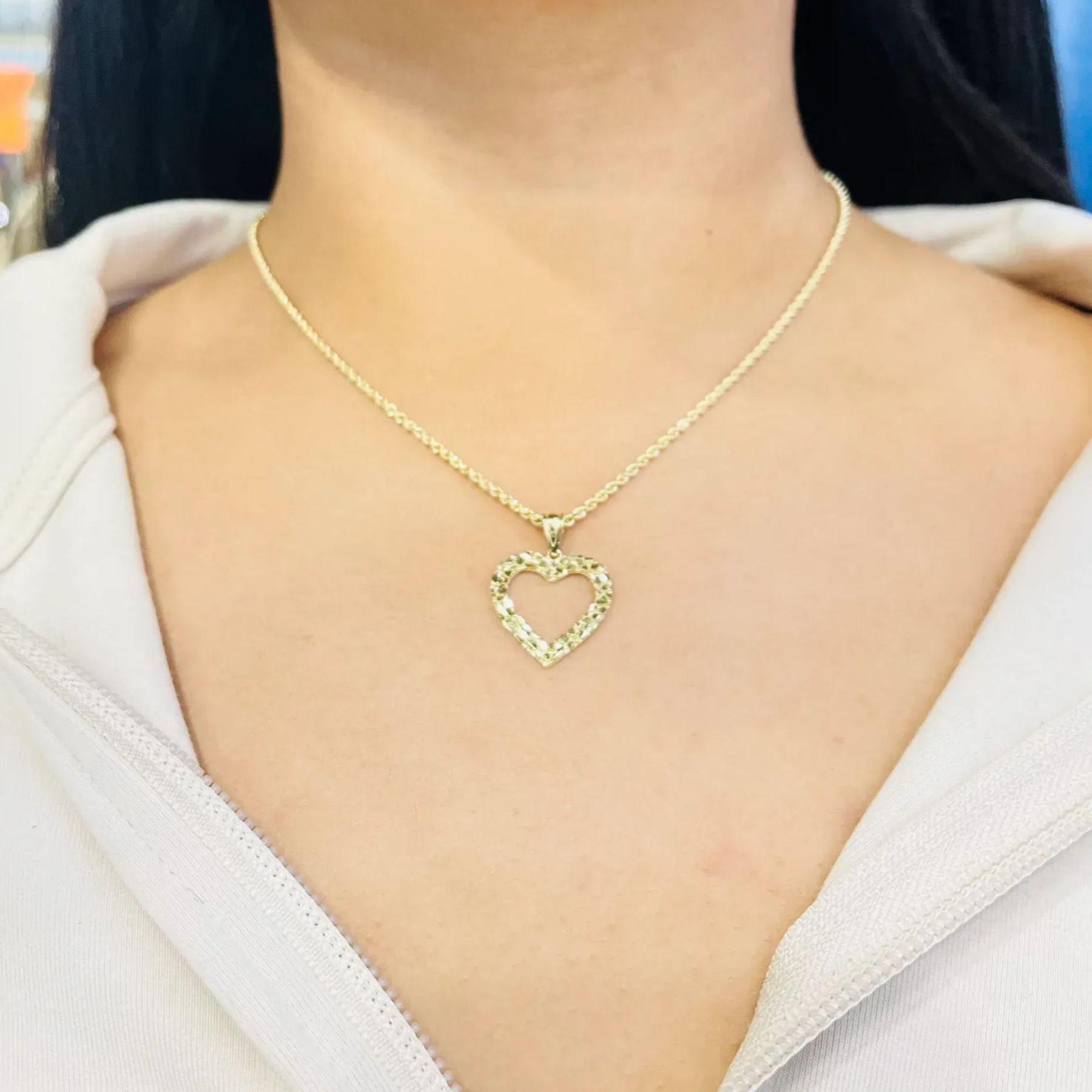 Gold Plated Nugget Open Heart Charm Necklace