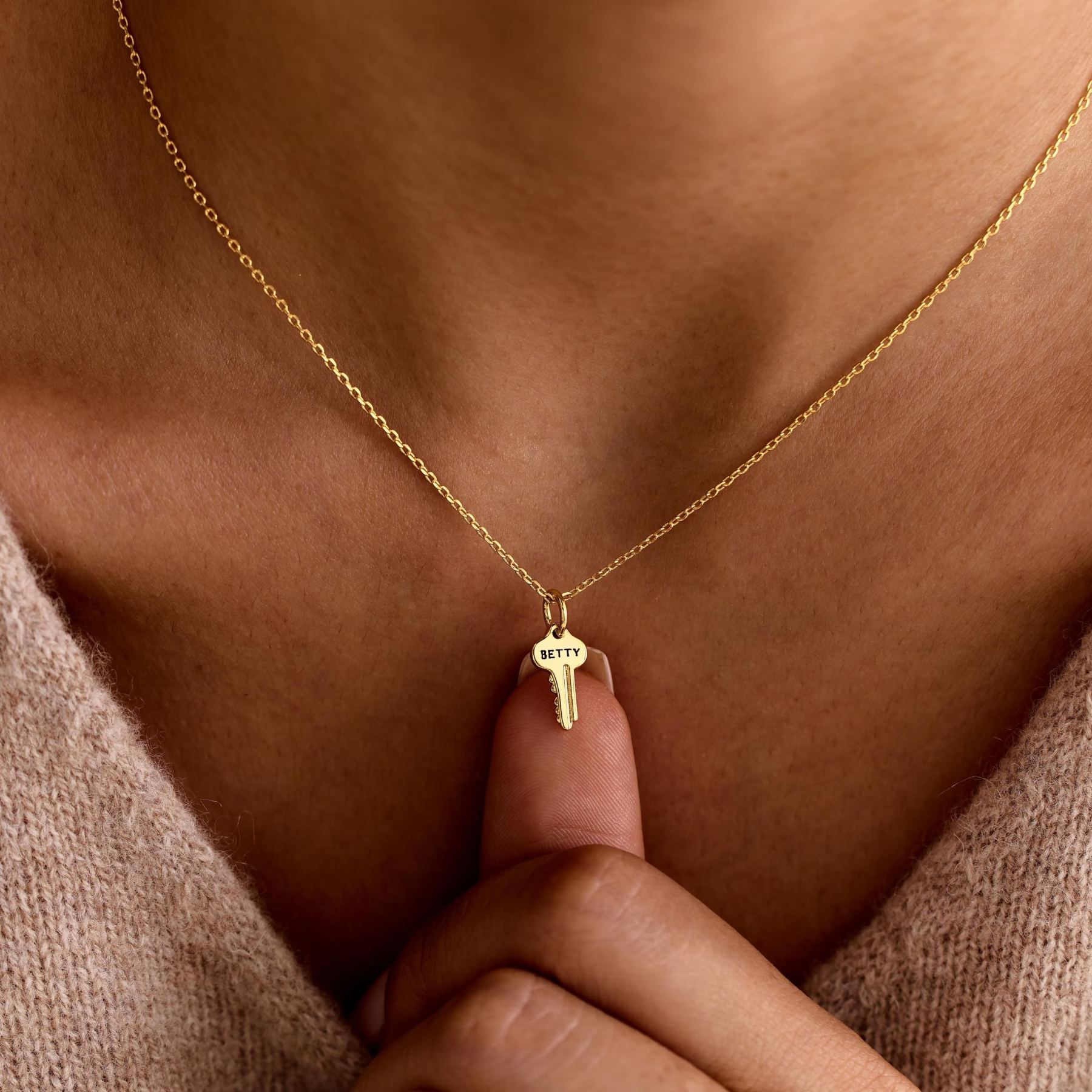 Gold Plated Personalized Engraved Key Pendant Necklace