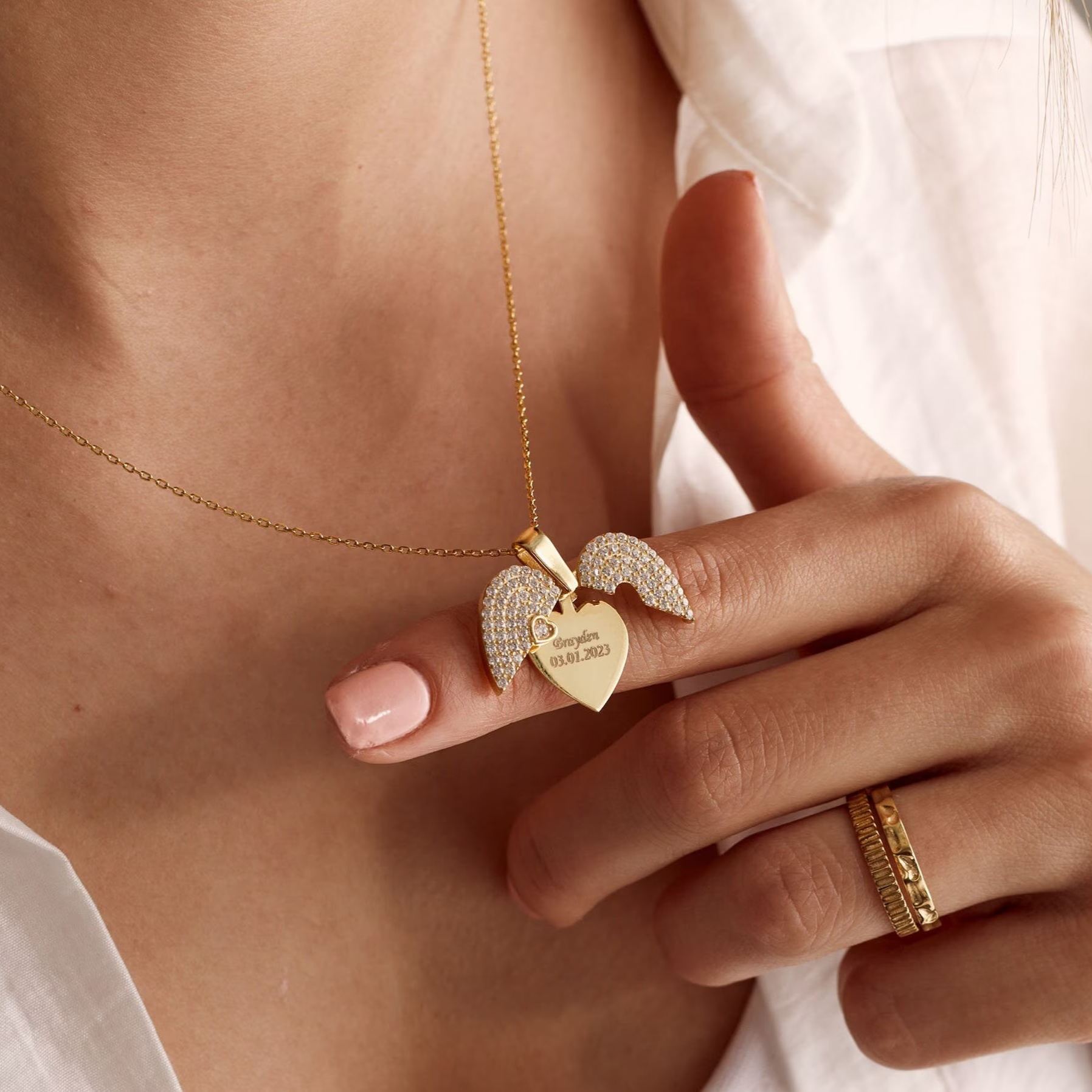 Gold Plated Personalized Heart Necklace With Hidden Names Secret Message