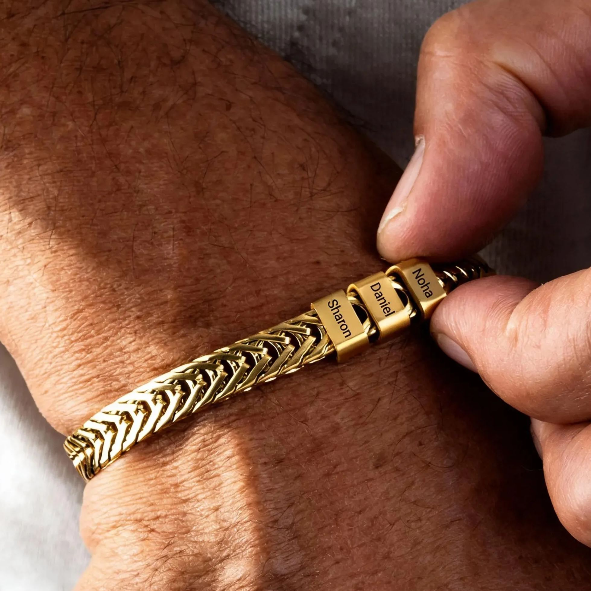 Gold Plated Dad Bracelet with Kids Names & Valentines Day Gift 