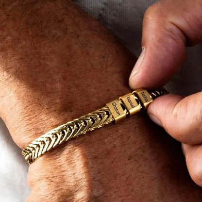 Gold Plated Dad Bracelet with Kids Names & Valentines Day Gift 