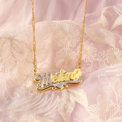 Two Tone Double Layer Gold Plated Personalized Custom Heart Nameplate Necklace