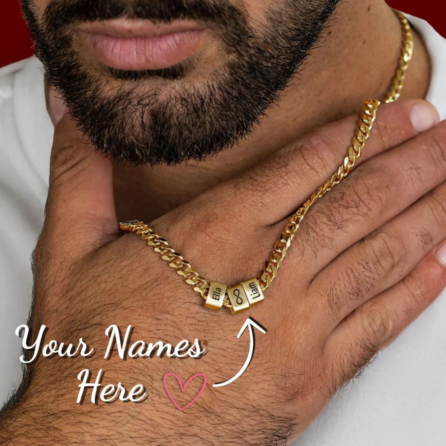 Gold Plated Engraved Name Necklace for Men
