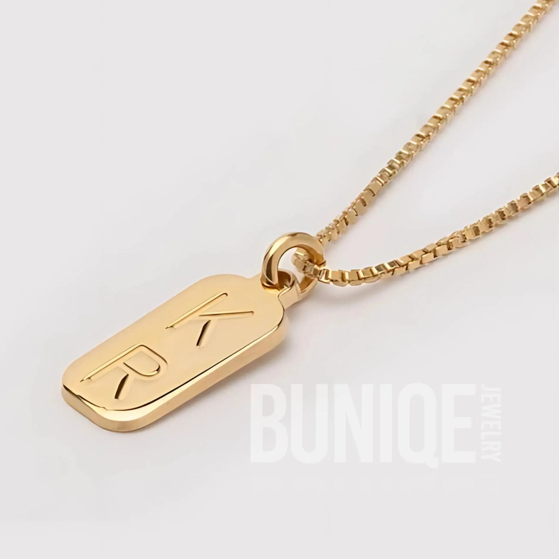 Two Initial Vertical Rectangular Name Pendant Necklace Valentines Couple Gift 