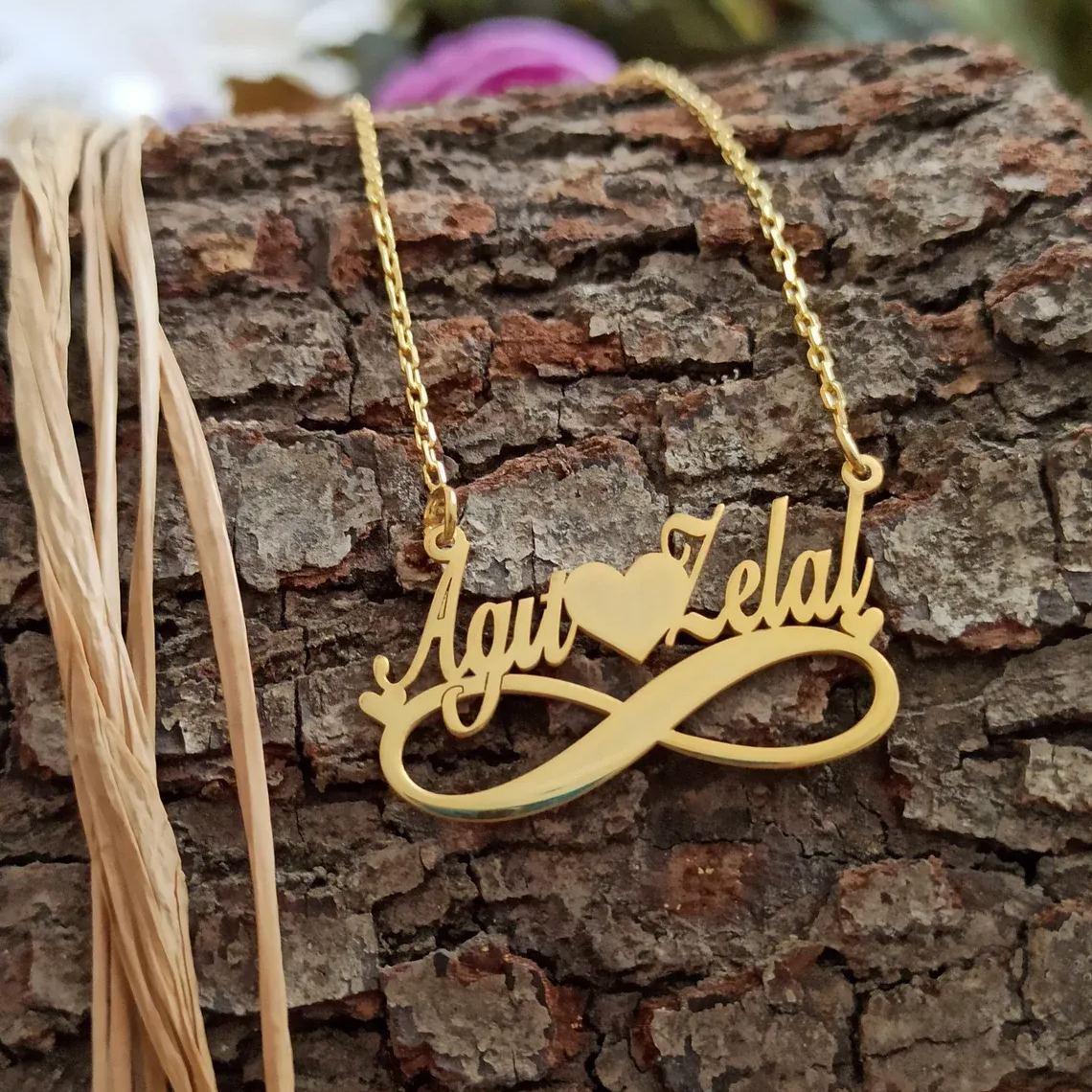 [Copy]Couple Gift Personalized Heart Two Names Necklace Gold Plated