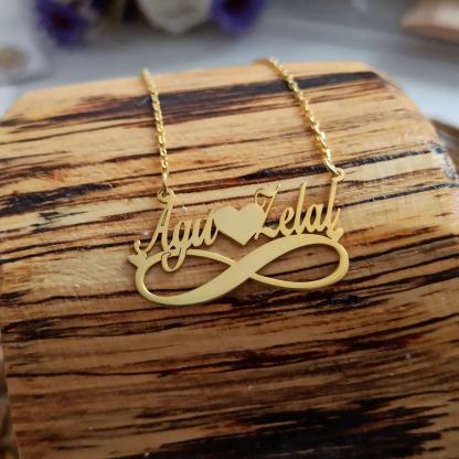 [Copy]Couple Gift Personalized Heart Two Names Necklace Gold Plated