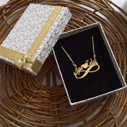[Copy]Couple Gift Personalized Heart Two Names Necklace Gold Plated