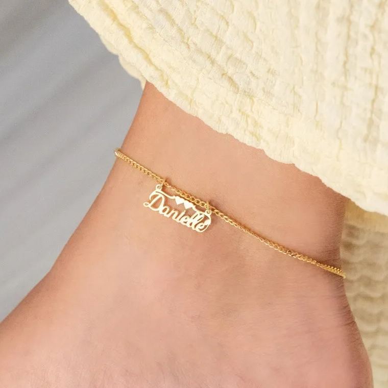 [Copy]Bling Letter Personalized Gold Plated Name Anklet Cuff
