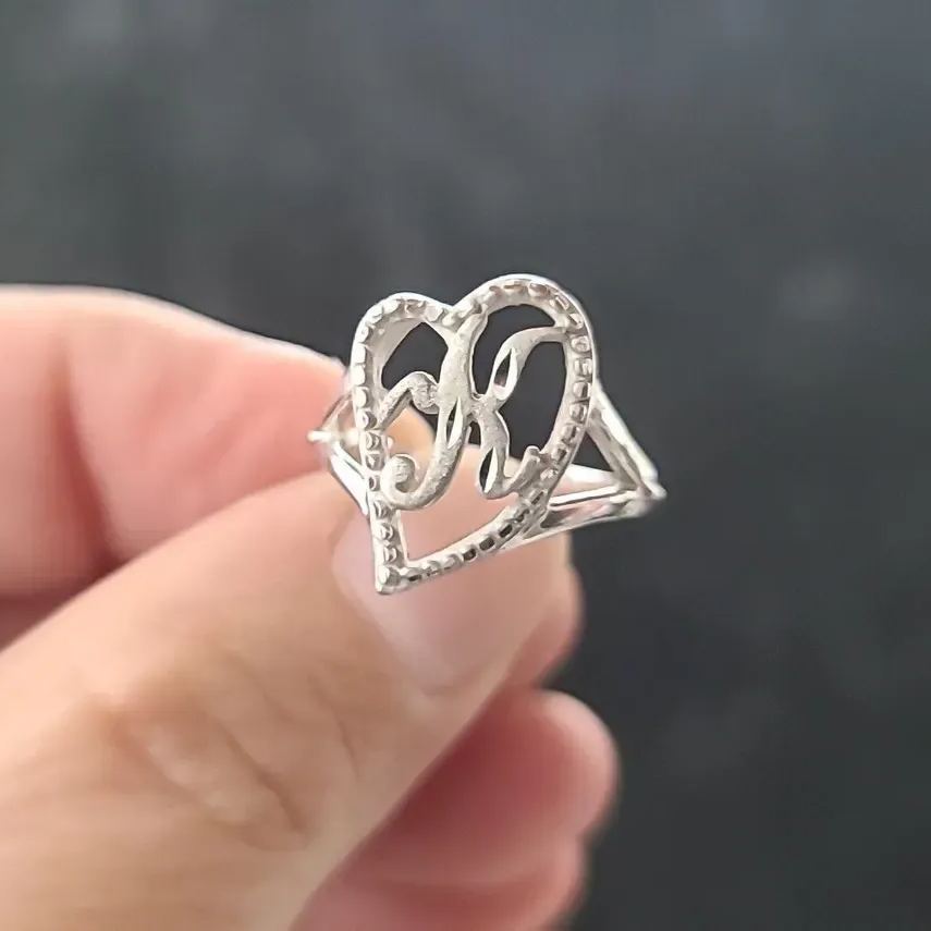 [Copy]Custom Initial Two Tone Diamond Cut 3D Ring