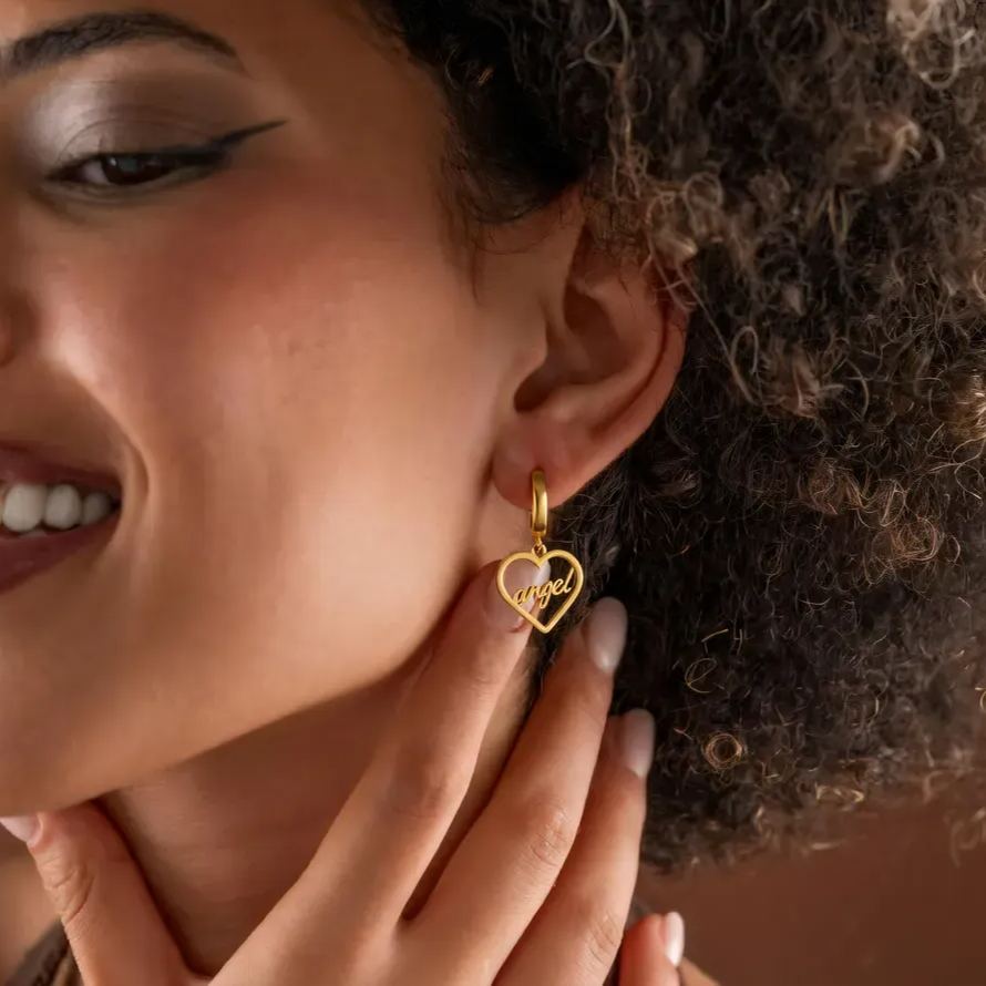 Personalized Heart Name Earrings Gold Plated