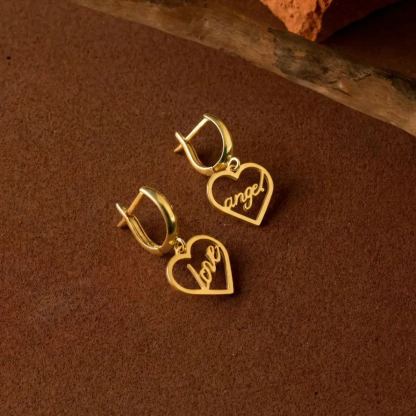 Personalized Heart Name Earrings Gold Plated