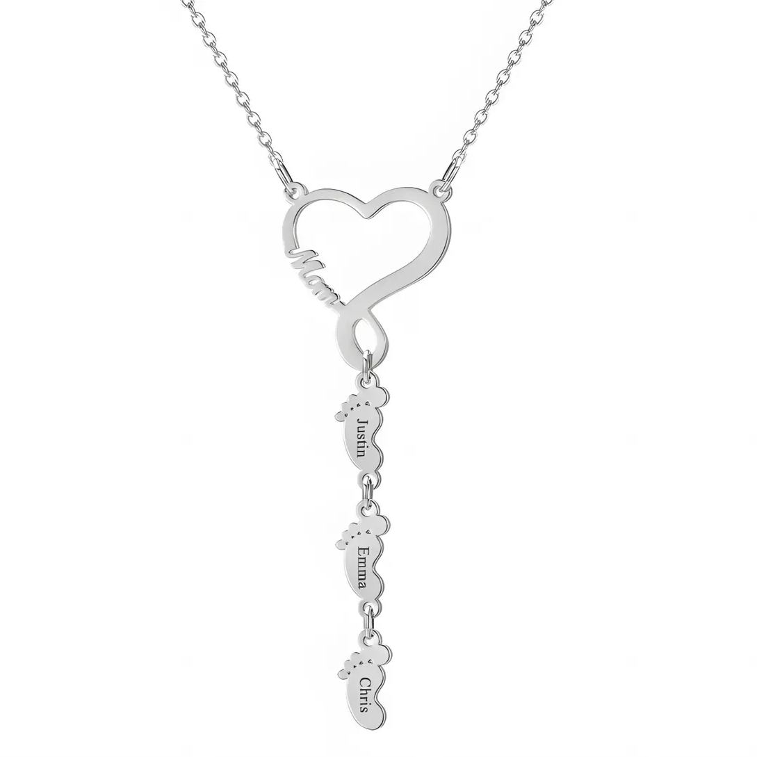 [Copy]Love Mom 1-5 Name Beads and Birthstones Custom Family Pendant Necklace