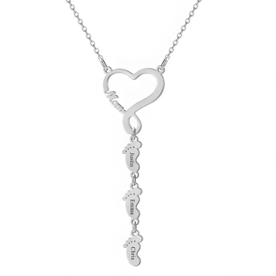 [Copy]Love Mom 1-5 Name Beads and Birthstones Custom Family Pendant Necklace