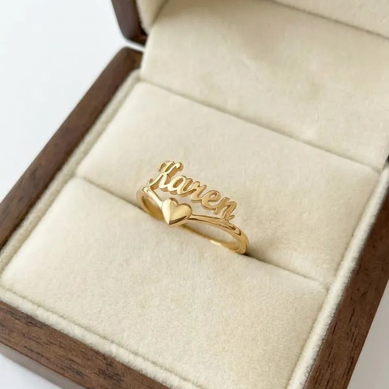 [Copy]Personalized Name Ring with Two Zirconia Hearts Gold Plated