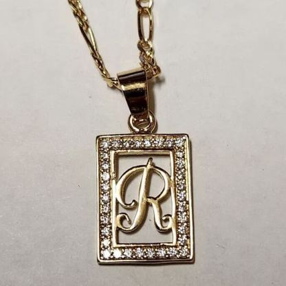 Personalized Square Zirconia Initial Letter Pendant Necklace