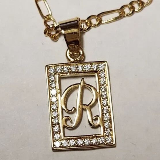 Personalized Square Zirconia Initial Letter Pendant Necklace