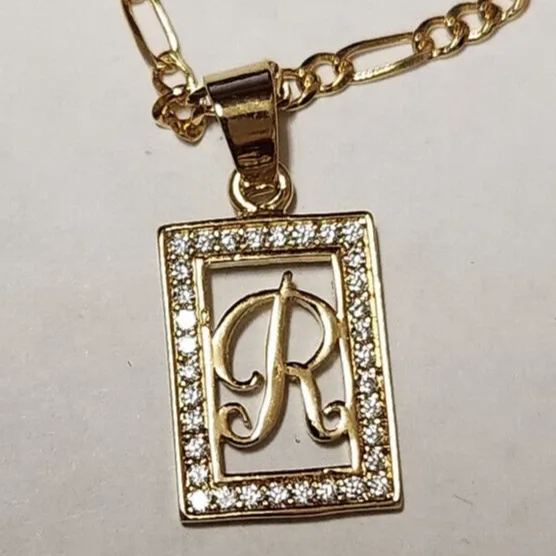 Personalized Square Zirconia Initial Letter Pendant Necklace