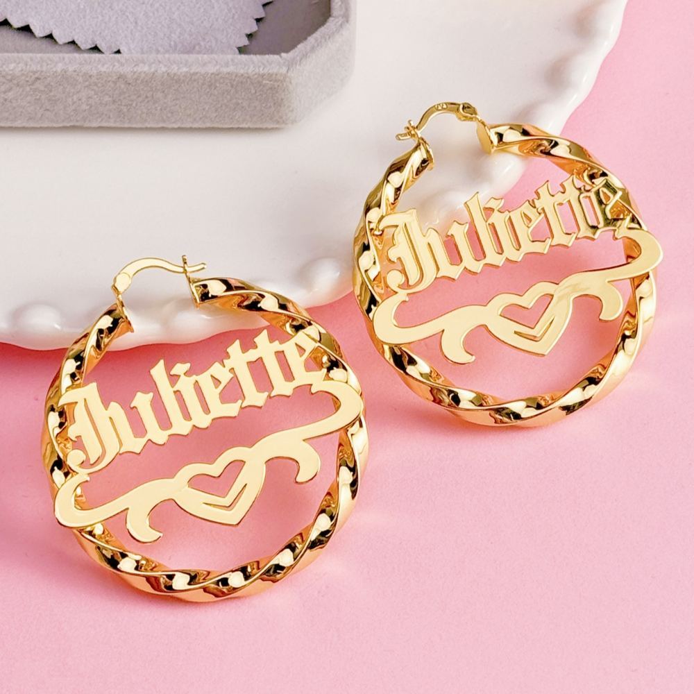 Custom Old English Heart Name Necklace Earrings Jewelry Set