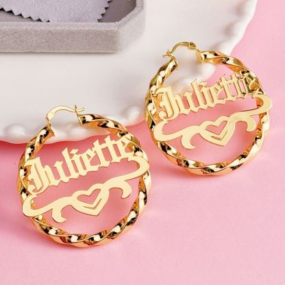 Custom Old English Heart Name Necklace Earrings Jewelry Set