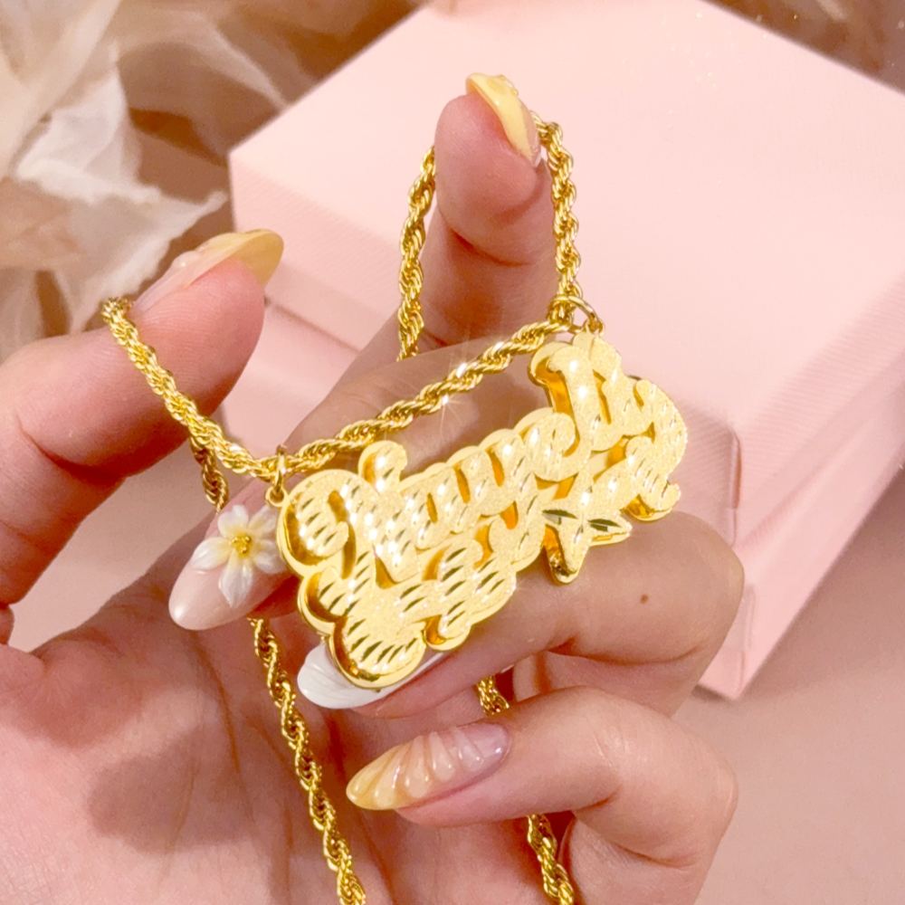 Nameplate Cut Double Layer Custom Name Necklace 