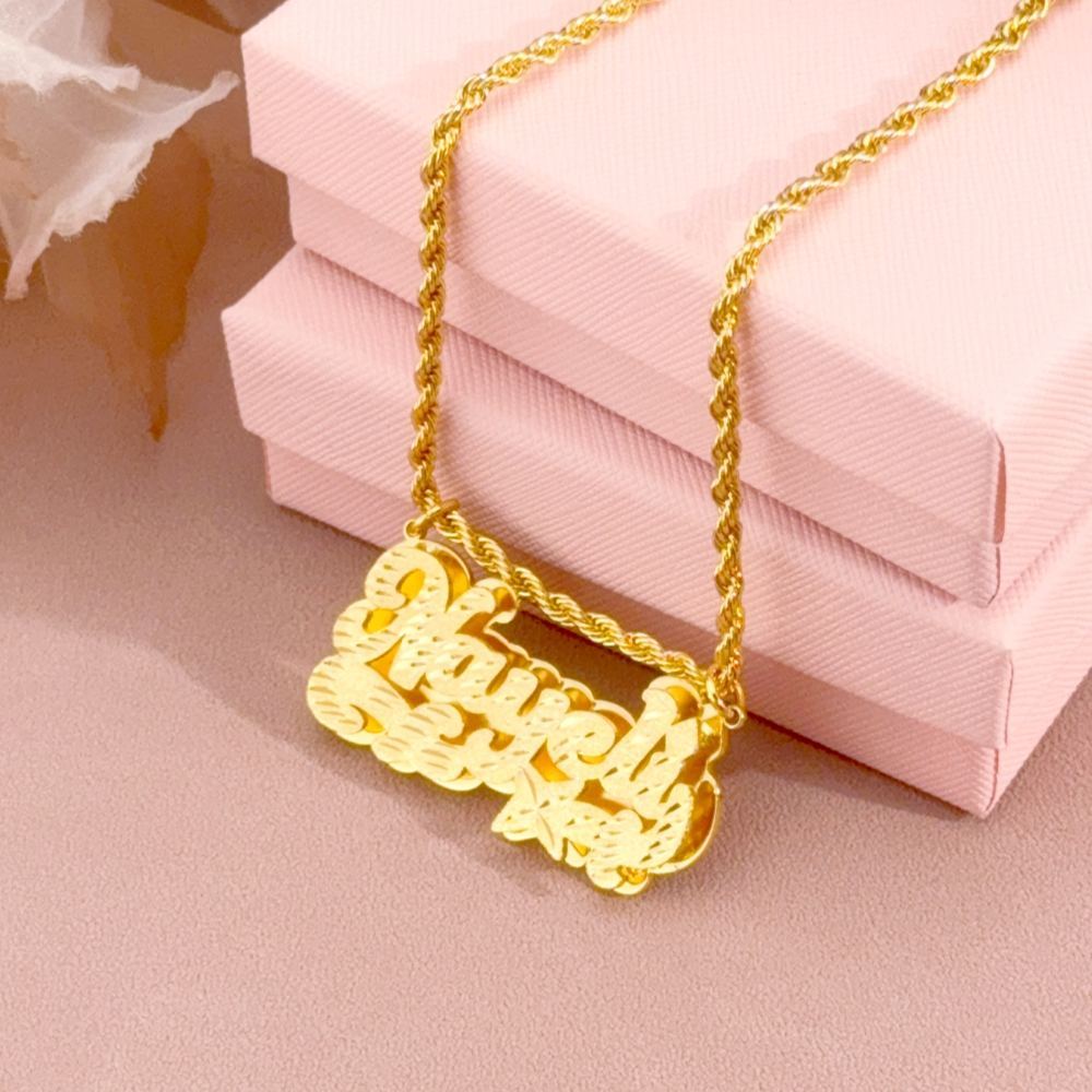 Nameplate Cut Double Layer Custom Name Necklace 