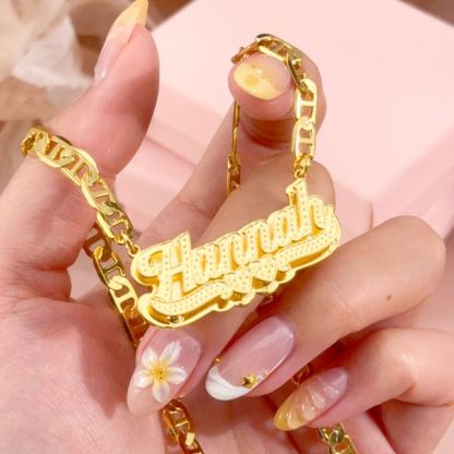 Double Layer Two Hearts Nameplated Pendant Personalized 3D Name Necklace