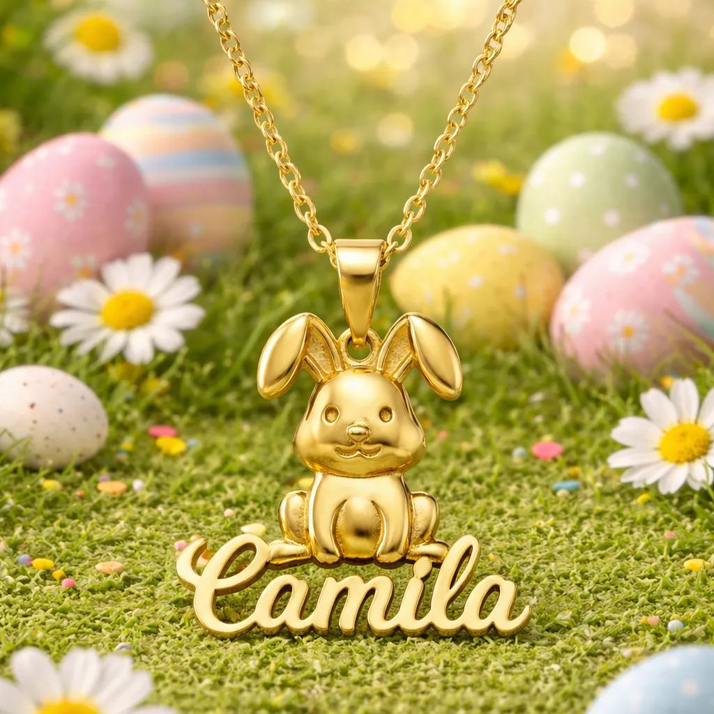 Easter Cute Bonny Rabbit Personalized Nameplate Necklace
