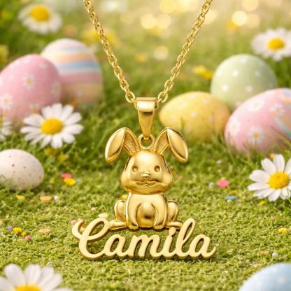 Easter Cute Bonny Rabbit Personalized Nameplate Necklace