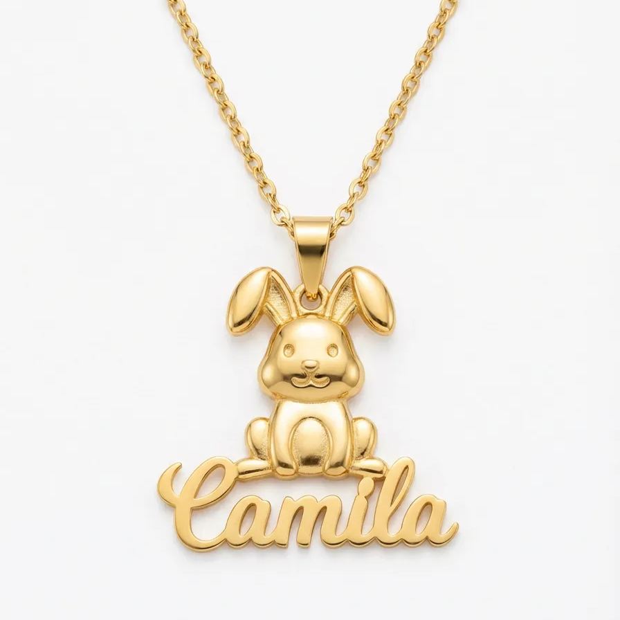 Easter Cute Bonny Rabbit Personalized Nameplate Necklace