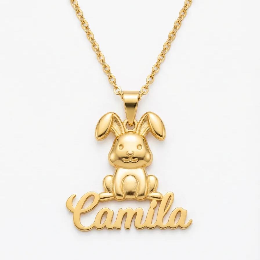 Easter Cute Bonny Rabbit Personalized Nameplate Necklace