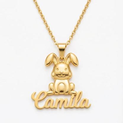 Easter Cute Bonny Rabbit Personalized Nameplate Necklace