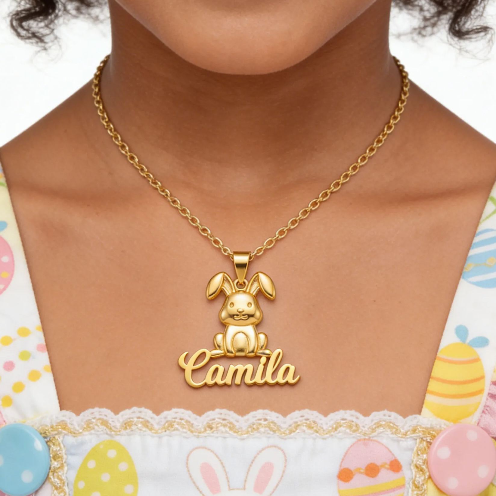 Easter Cute Bonny Rabbit Personalized Nameplate Necklace