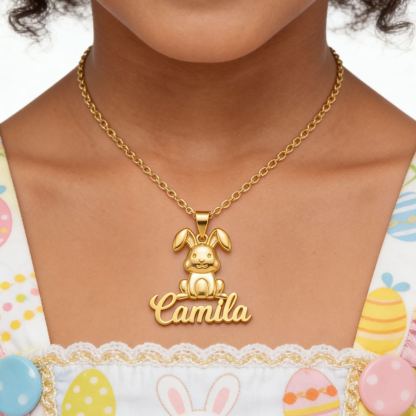 Easter Cute Bonny Rabbit Personalized Nameplate Necklace