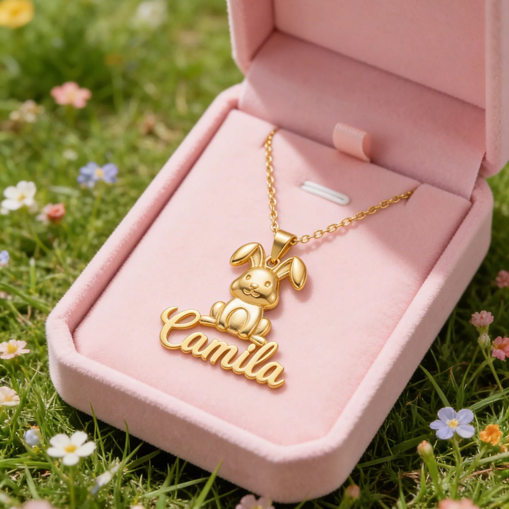 Easter Cute Bonny Rabbit Personalized Nameplate Necklace