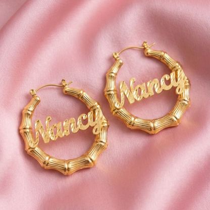 [Copy]Custom Zirconia Hoop Earrings with Heart Nameplate
