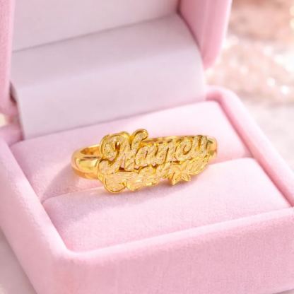 [Copy]Personalized Two Birthstones Flower Name Ring Gift For Mom
