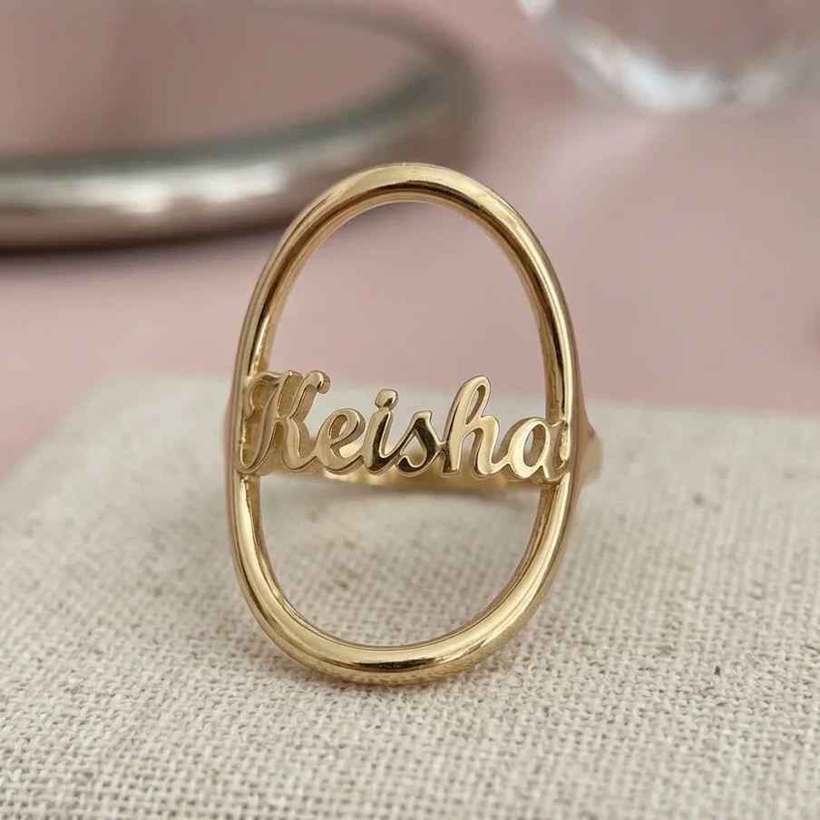 Vintage Gold Plated Metal Oval Name Ring