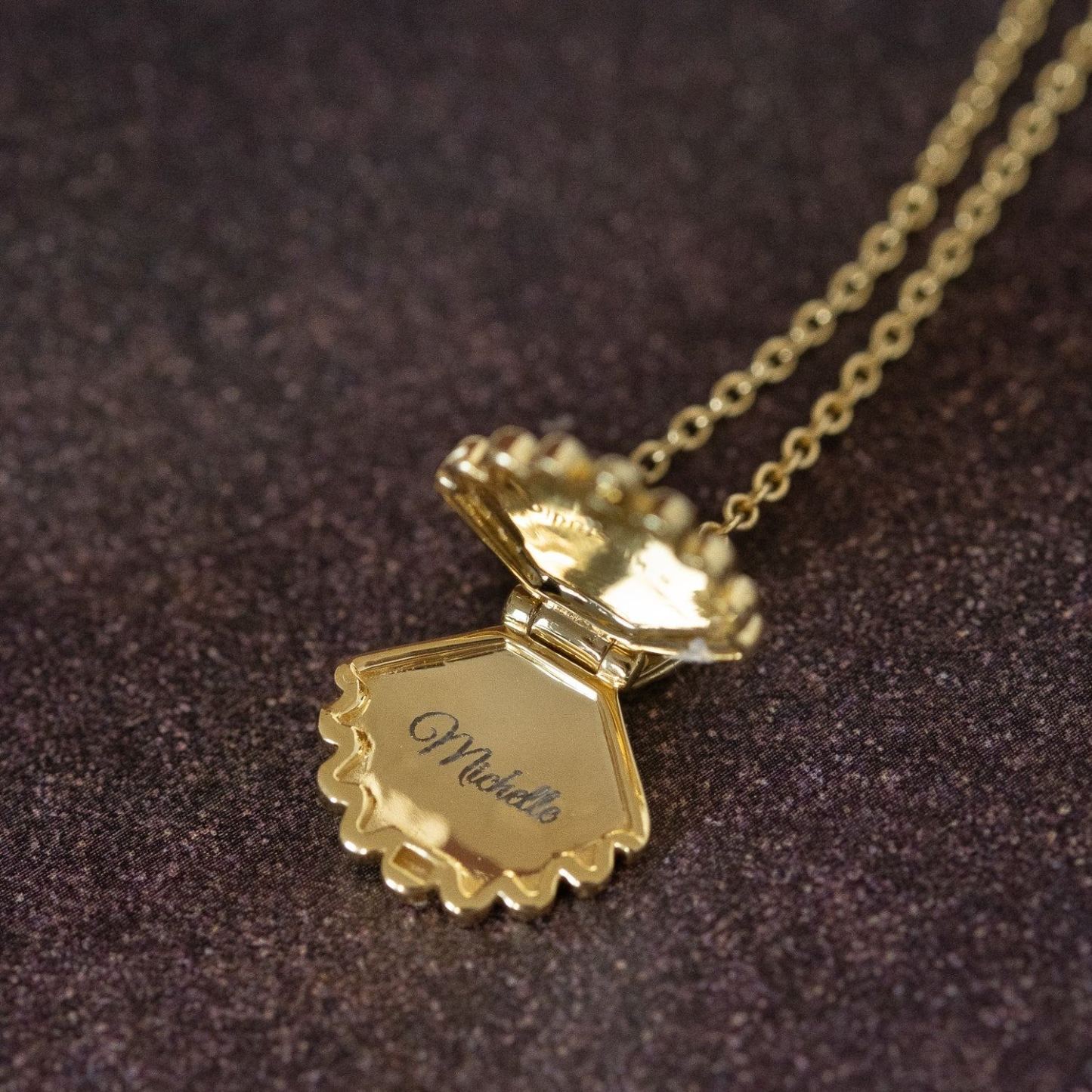 Ariel Shell Engravable Locket Necklace