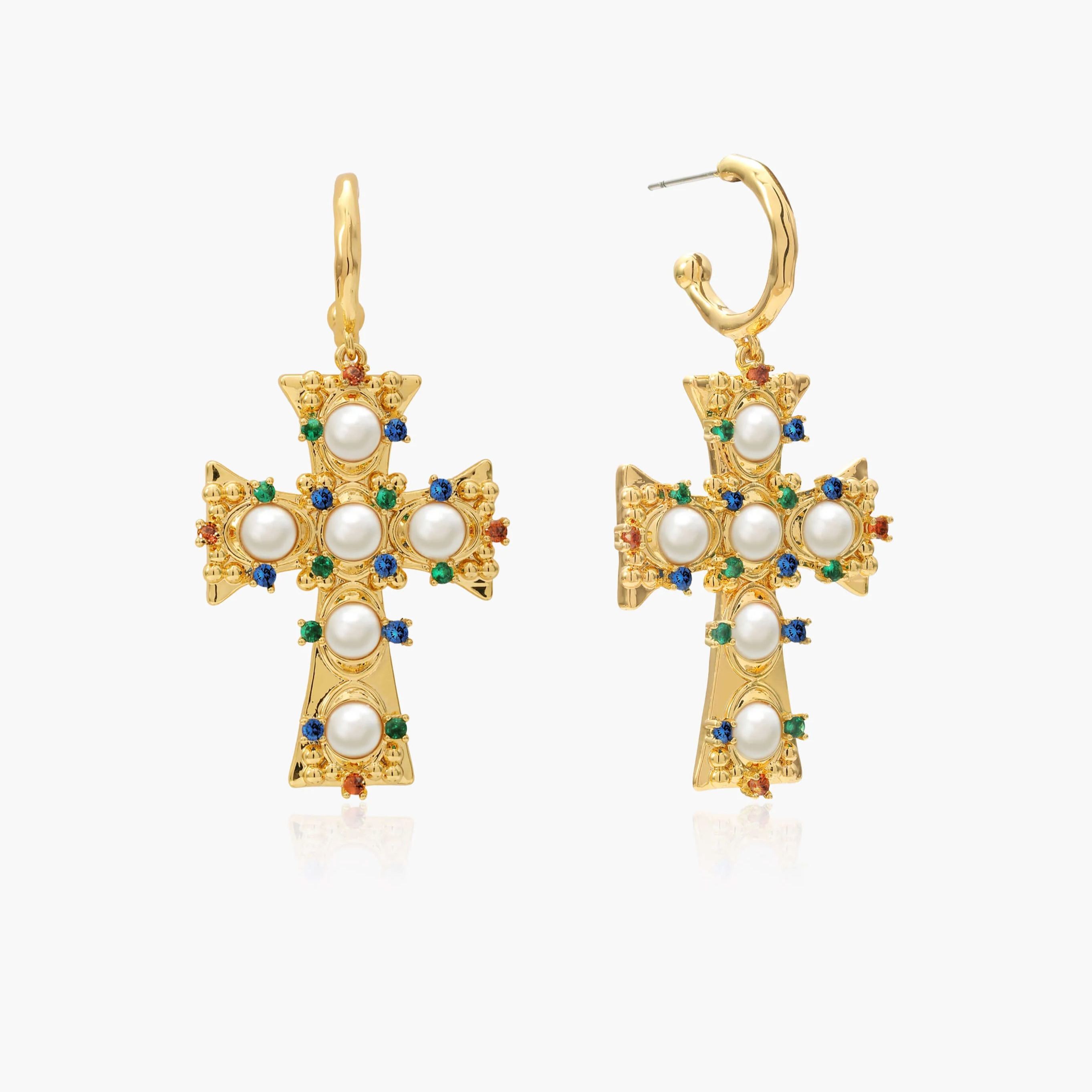Lover of Helius Pearl Cross Earrings