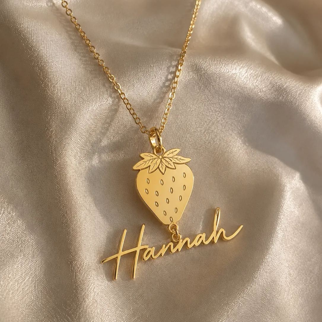 Personalized Strawberry Pendant Name Necklace For Woman