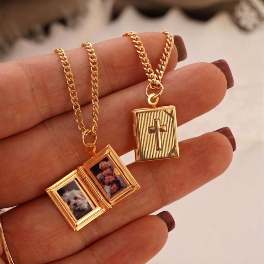 Personalized Cross Locket Necklace with Photo Inside