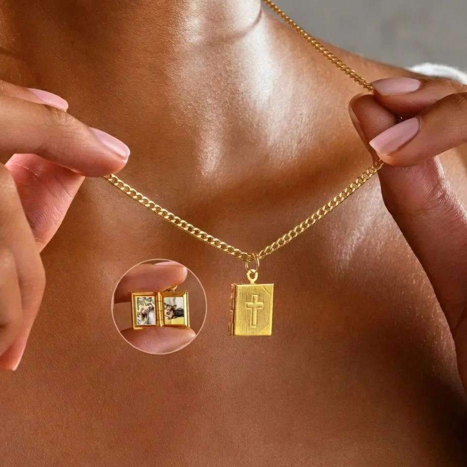 Personalized Cross Locket Necklace with Photo Inside