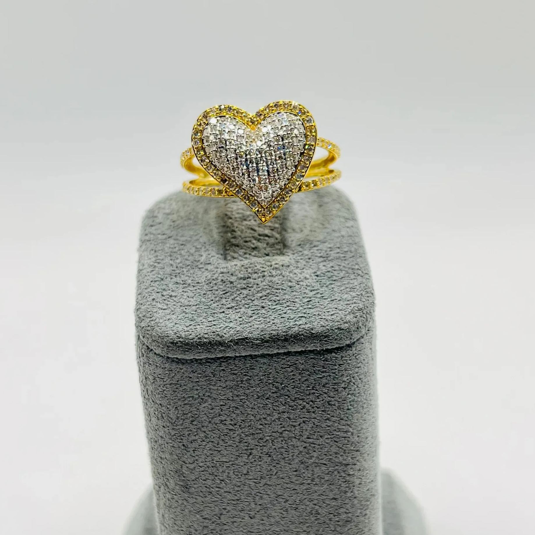Gold Plated Diamond Halo Heart Ring